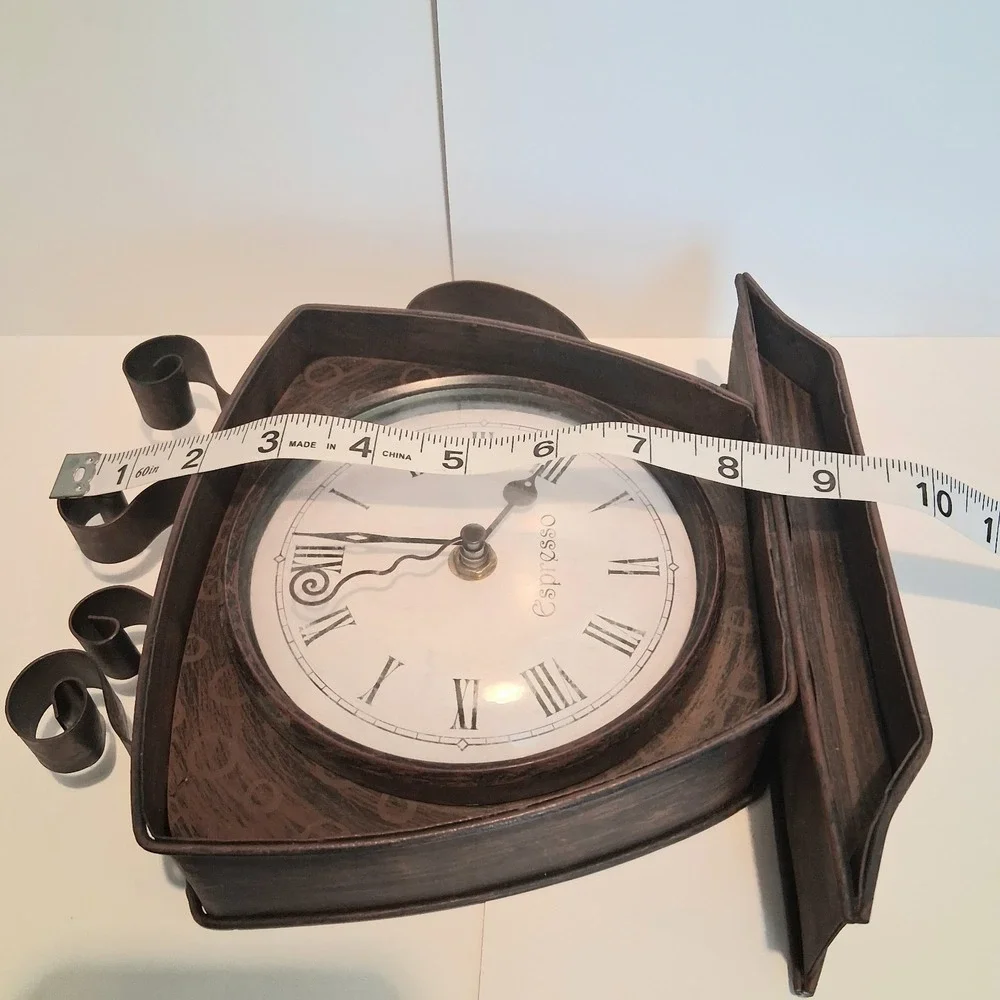 Bronze Metal Coffee Cup Wall Clock Home Decor Coffee Bar Kitchen Gift Tested EUC